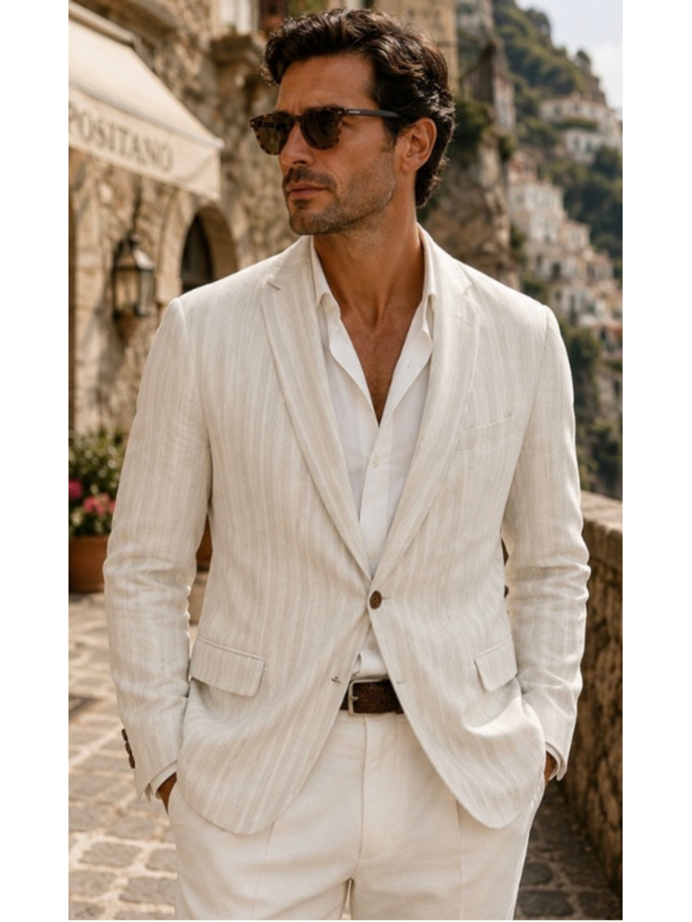 Men's Etro Striped Silk Blazer, Size IT 54R, US 44R L Beige and White Italian